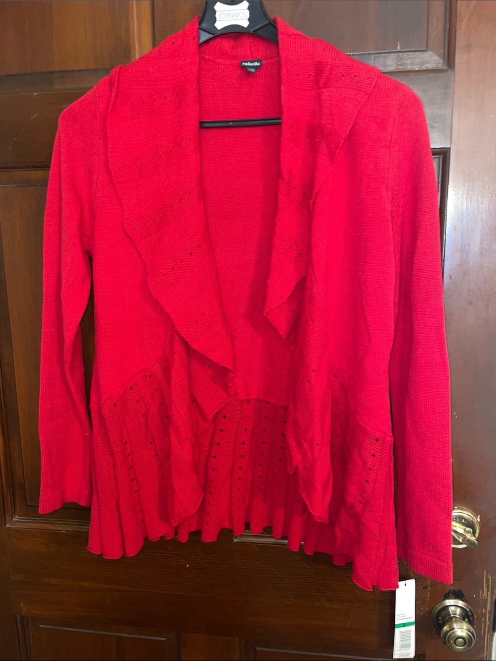 Rafaella Red Draped Open-Front Cardigan
